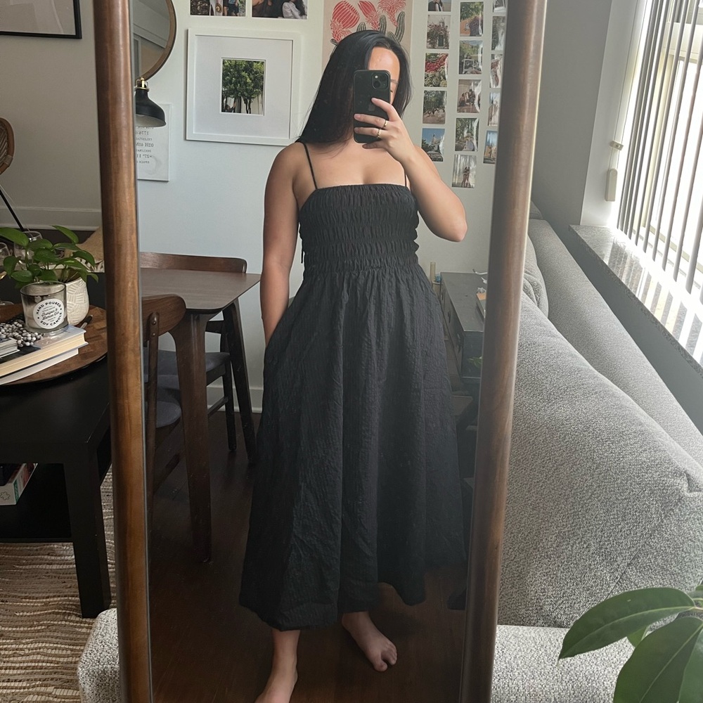 Tie Straps Cotton Midi Dress